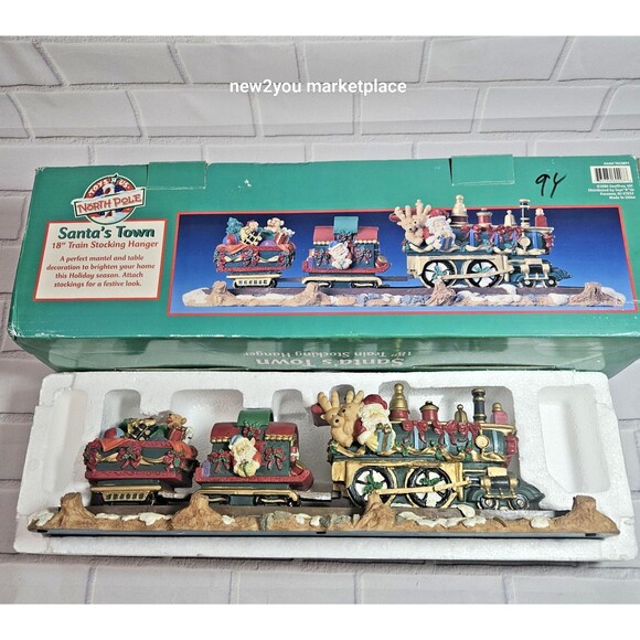Vintage Christmas Santa's Town 18" Mantle Train 4 Stocking Hanger W/Box Heavy - Picture 1 of 16